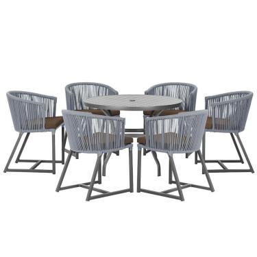 Imagem de Mesa E 6 Cadeiras E Noronha Preto E9 Trama  Prata