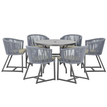 Imagem de Mesa E 6 Cadeiras E Noronha Preto E8 Trama  Prata