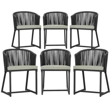 Imagem de 6 Cadeiras De Jantar área Noronha Preta E3 Trama  Preto