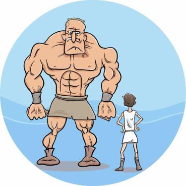 Imagem de Painel de Lona Redondo Davi e Golias Luta - Fabrika De Festa, 100x100c