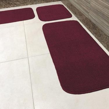 Imagem de Jogo De Passadeira Primavera Para Cozinha 03 Peças Com Base Antiderrapante 100% Polipropileno - Bordô