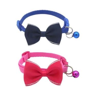 Imagem de Coleira Ajustável De Cor Sólida Para Gatos Com Laço E Sino, Fivela De 