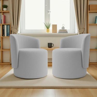 Imagem de Kit 2 Poltronas Aura Decorativas Orgânicas Bouclé Premium Luxo Para Sala Recepção Formato Cilíndrico Design Escultural