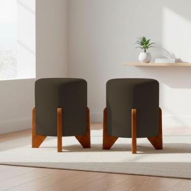 Imagem de Kit 2 Puffs Decorativos Eloah Redondo Assento Extra para Sala Quarto S
