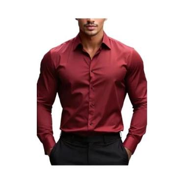 Imagem de Camisa Social Masculina Slim Fit Branca E Preta Lisa Para Negócios E C