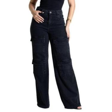 Imagem de Calça Jeans Sawary Wide Leg - 280865 - Preto 46-Feminino
