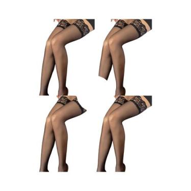 Imagem de Meias De Seda Elásticas Pretas Até O Joelho Para Mulheres, Meias Trans