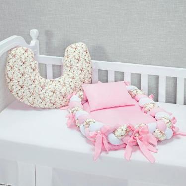 Imagem de Ninho Redutor Trança + Almofada Amamentação Kit 5 peças - L2M, Floral 