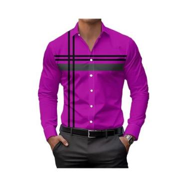 Imagem de Camisa Casual Listrada Moderna Masculina, Corte Regular, Manga Longa, 