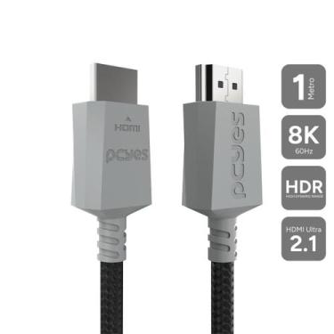 Imagem de Cabo Hdmi Ultra 2.1 8k 1080/144hz - Conec. Cinza - 1 Metro - Nylon - P