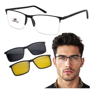 Imagem de Armação Óculos Metal Clip On Lentes 3 Em 1 P/ Grau Uva Uvb Preto - Mul