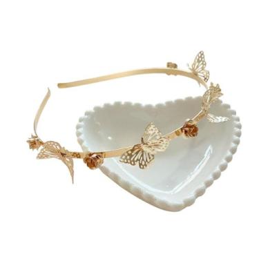 Imagem de Tiara de Cabelo em Metal Dourado com Flores e Borboletas - Pistache Ac
