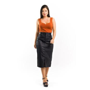 Imagem de Saia Midi Jeans Resinada - Restrito Jeans, 36, Preto