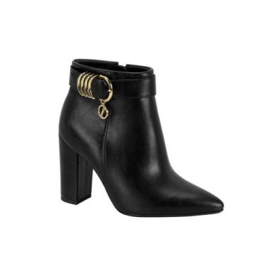 Imagem de Bota Vizzano Feminina Cano Baixo Detalhes Dourados Preto, Preto, 36