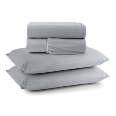 Imagem de Jogo de Cama 4 Peças 100% Algodão Malha c/ Elástico Macio Antipilling 