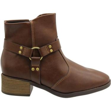 Imagem de Bota Casual Cano Curto Beira Rio Adorno Argola Feminina, Marrom, 38