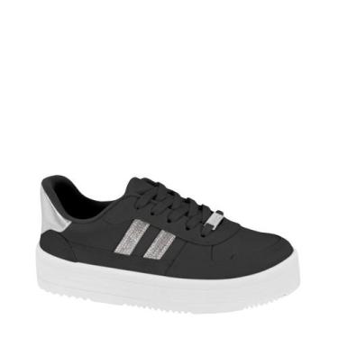 Imagem de Tênis Flatform Tratorado Com Strass Feminino Moleca 5782.315, Preto pr