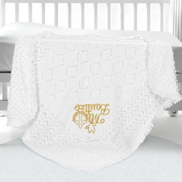 Imagem de Cobertor de Bebê Cacooba para Batismo - Branco - Presente para Menina 