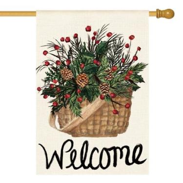 Imagem de Bandeira de jardim AVOIN colorlife Welcome Holly Red Berries 30x45cm
