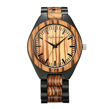 Imagem de Relógios de pulso masculinos, pulseira de relógio de madeira natural feita à mão, relógio analógico de quartzo, elegante presente masculino, marrom