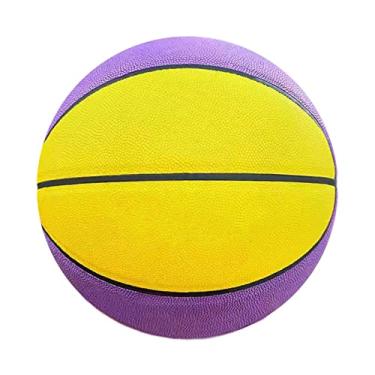 Imagem de No. 7 Basquete, resistente ao desgaste de couro macio PU, boa aderência, presente de aniversário infantil. Adequado para o uso interno e externo. (8 cores),Purple yellow