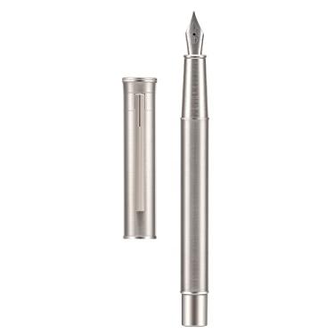 Imagem de Caneta-tinteiro Hongdian 1861 de aço inoxidável, ponta média, design clássico, escrita suave, conjunto com conversor e estojo de metal para caneta