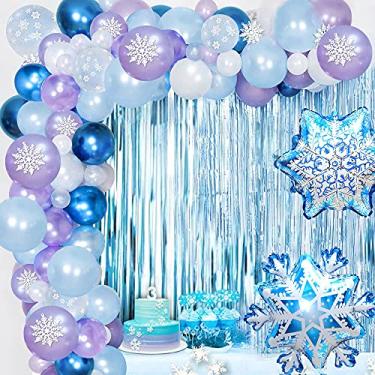 Imagem de Kit de guirlanda de arcos de balões de Frozen, balões de aniversário de Frozen, artigos de festa de látex, balões de flocos de neve, balões de alumínio, decorações congeladas para festa de aniversário, meninas, decoração de casa