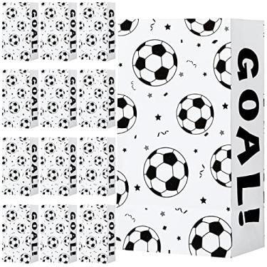 Imagem de Pacote com 30 sacos de papel para festas de futebol, bolsinhas para petisco de futebol Goodie Bolsa de futebol Impressão de futebol Esportes temáticos Artigos para festa de aniversário para decoração de lembrancinhas temáticas de futebol