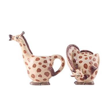 Imagem de Blue Sky Ceramic 17,78 cm x 8,89 cm x 16,51 cm e 11,44 cm x 10,16 cm x 12,70 cm creme de girafa e açucareiro, manchas marrons