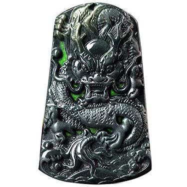 Imagem de Yajun Pingente de dragão de jade preto verde esculpido à mão colares masculinos femininos jade fortuna joias