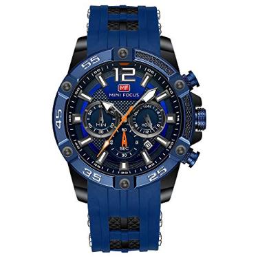Imagem de MF Mini Focus Relógios de pulso masculinos modernos, casuais, cronógrafo, 3 ATM, à prova d'água, calendário luminoso, 24 horas, pulseira de silicone relógios para homens, Preto, azul