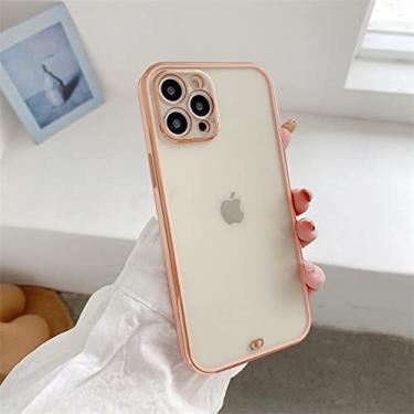 Imagem de Para iPhone 14 Capas de silicone com moldura de ouro quadradas em For13 12 Mini 11 Pro X XR XS Max 7 8 Plus Capa transparente macia, capa com moldura rosa, para iPhone X