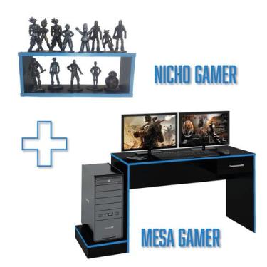 Imagem de Mesa Para Computador / Gamer Xp Preto Black Blue Com Nicho - Artely