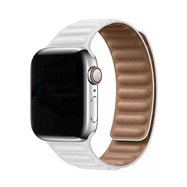 Imagem de Pulseira Couro Magnetica LTIMPORTS, compativel com Apple Watch 45mm 44mm 42mm e Apple Watch Ultra 49mm (Branco)