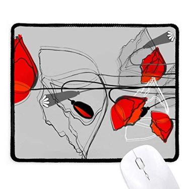 Imagem de Red Flowers Abstract Art Line Painting Corn Mousepad Tapete de borracha para jogos
