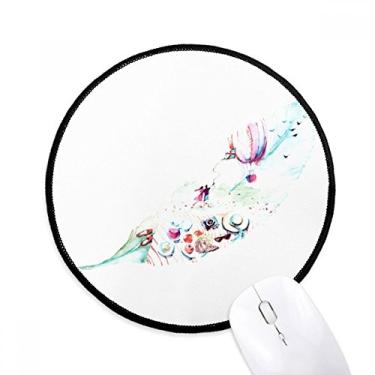 Imagem de Leaf Fire Balloon Hat Camera Watercolor Painting Mouse pad Desktop Office Tapete redondo para computador