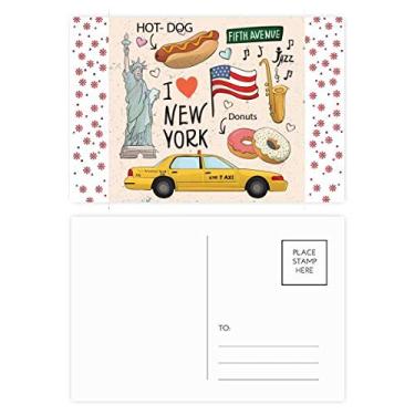Imagem de Cartão postal I Love New York Hot Dog Donuts America Texi Christmas Flower Celebration Cartão postal Blessing Mailing Card