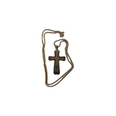 Imagem de cordão com Pingente em aço inox Crucifixo Oração Pai Nosso