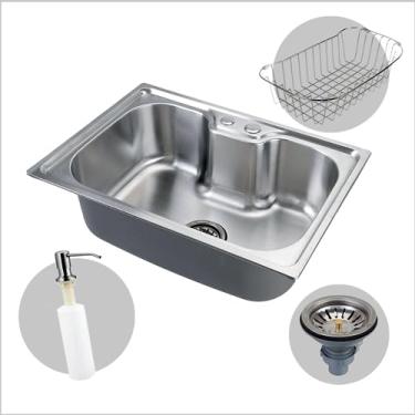 Imagem de Cuba Gourmet Cozinha Inox Cozinha Luxo com Kit de Acessórios Dispenser Detergente, Cesto Escorredor e Válvula Americana GW Comercial (Grande 60cm x 42cm)