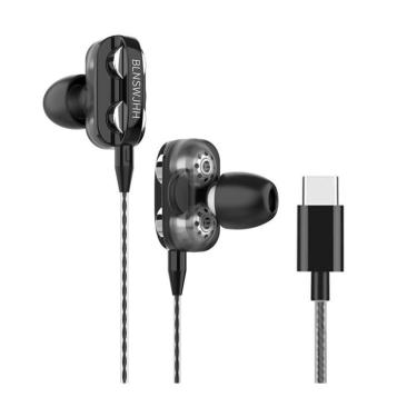 Imagem de Fones de ouvido esportivos com fio tipo-c fone de ouvido duplo chifre fones de ouvido intra-auriculares mini fones de ouvido