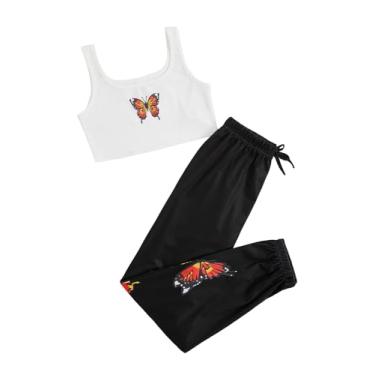 Imagem de SOLY HUX Conjunto de 2 peças para meninas, top cropped e calça, roupas fofas da moda, Borboleta laranja D, 10 Anos