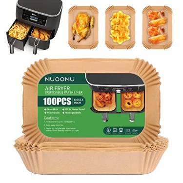Imagem de Forros de papel descartáveis da Air Fryer para fritadeira dupla Ninja, papel de pergaminho antiaderente retangular, acessórios para fritadeira a ar, à prova de óleo, à prova de água, forro de papel para forno de micro-ondas (100 peças, 21,8 cm x 14 cm)