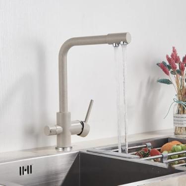 Imagem de Torneira de água pura cromada, rotação 360, multifuncional, filtro de cozinha, purificação, alça dupla, torneiras misturadoras frias, ponto bege