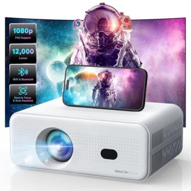 Imagem de [Foco elétrico] Mini projetor com WiFi 6 5G e Bluetooth, suporta projetor de vídeo inteligente FHD 1080P, projetor de filmes portátil 12000L com Keystone automático compatível com iOS/Android/TV