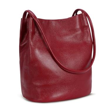 Imagem de Iswee Bolsa de couro genuíno Hobo Bolsas de ombro e bolsas femininas modernas, Vinho-lichee, Medium size
