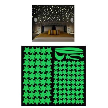 Imagem de 2 Cartelas = 113 Imagens - Adesivos Fosforescentes Brilham no Escuro Estrelas, Lua - Decoração Quarto Infantil