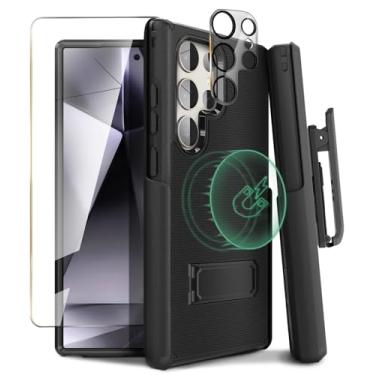 Imagem de MOTIVE Capa magnética 5 em 1 para Samsung Galaxy S24 Ultra com clipe de cinto, [Grau Militar de 3 metros] com protetor de tela 2X + 2 protetores de lente de câmera para estojo ultra s24 de 6,8