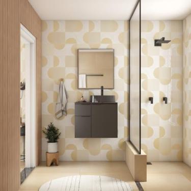 Imagem de Gabinete para Banheiro em Aço com Tampo de Vidro Preto