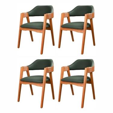 Imagem de Kit 4 Cadeiras de Madeira Maciça, Estofada e Braço com Corda Náutica Bélgica Living Outdoor Espresso Imbuia/Verde