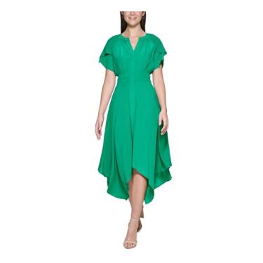 Imagem de kensie Vestido feminino alto e baixo com babado, Verde, 38